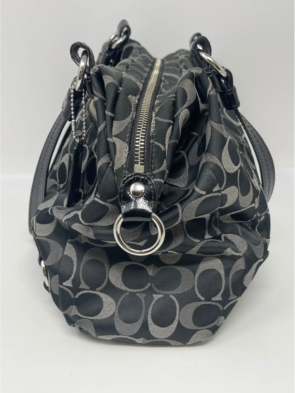 Coach Black Signature C Jacquard Shoulder Bag Purse Tote Silver Hardware Canvas